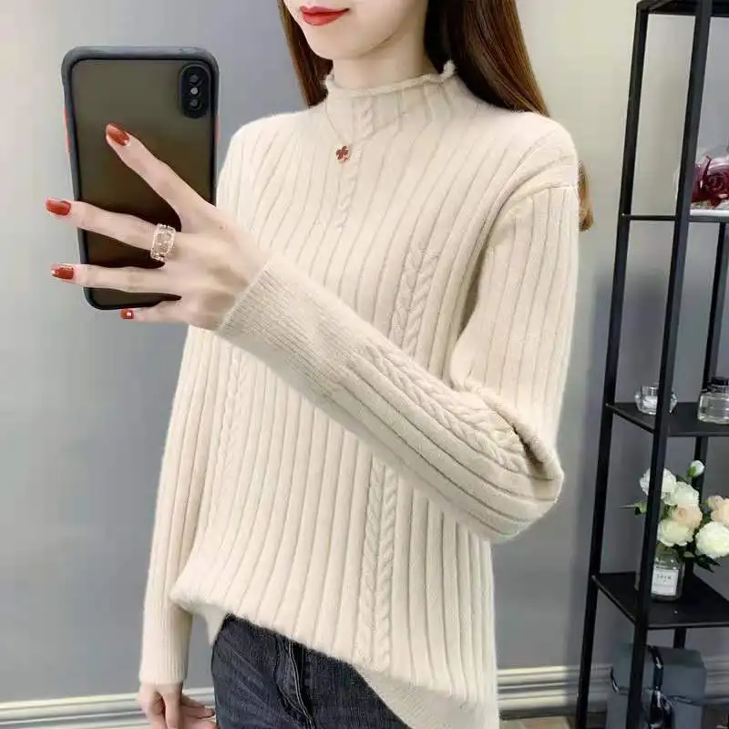 

Casual basic autumn / winter thick sweater woman long sleeve half turtleneck soft sweater jumper solid female jumper