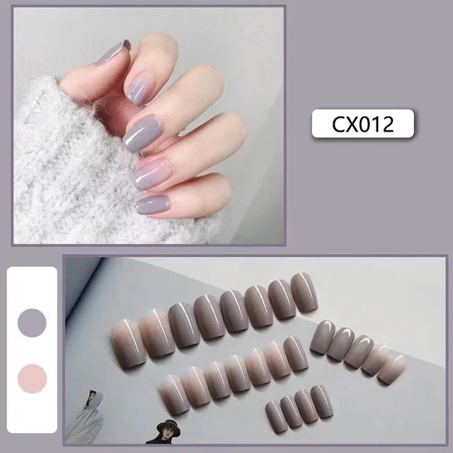 24pcs/box Fake Nails Press on Short Reusable with Designs Set French Artificial Pink False Tipsy Stick-on Nails Tips Art CX012