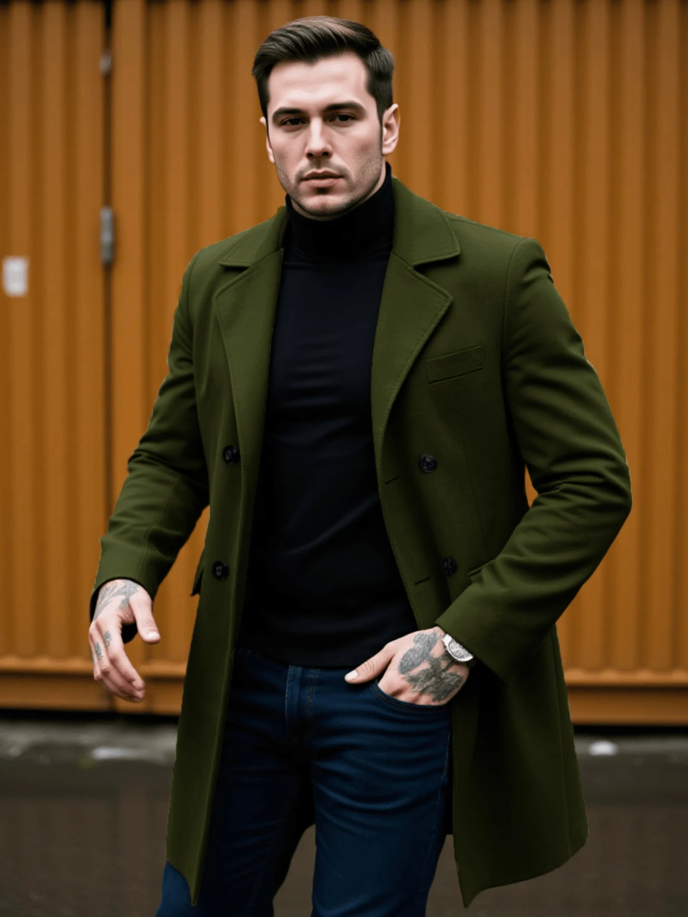 معطف صوفي أنيق شتوي للرجال معطف سادة دافئ وأنيق لل...