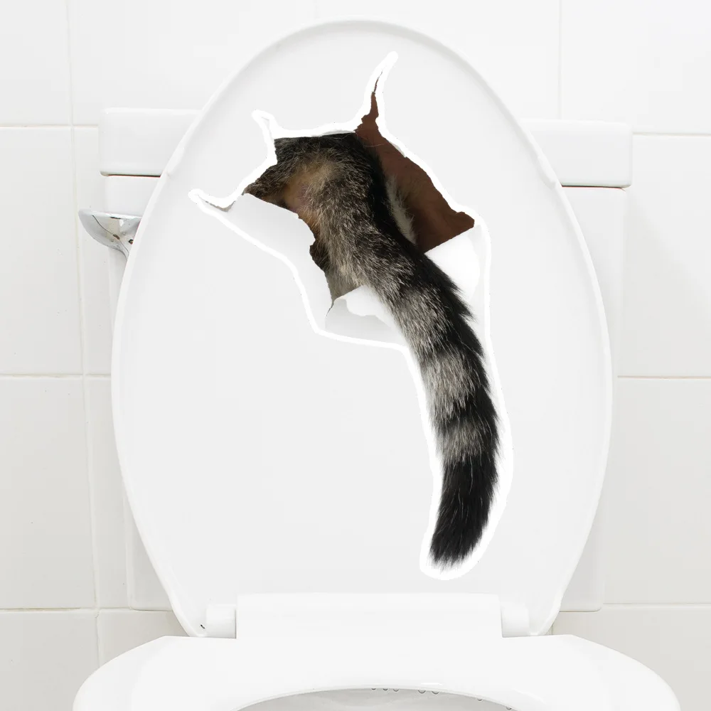 C9# Cat Tail Toilet Sticker Bathroom Toilet Cover Sticker Wall Stickers Wc Accessories Fun For Home Decoration