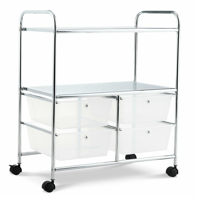 Costway 4-Drawer Cart Storage Bin Organizer Rolling w/Plastic Drawers Clear