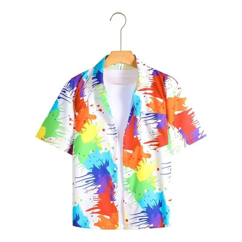 Description Picture 6 of itemFashion V-neck Short Sleeve Floral Shirts Hawaii Loose Flower Blouse Women Bohemia Style Colorful Beach Shirts Beachwear