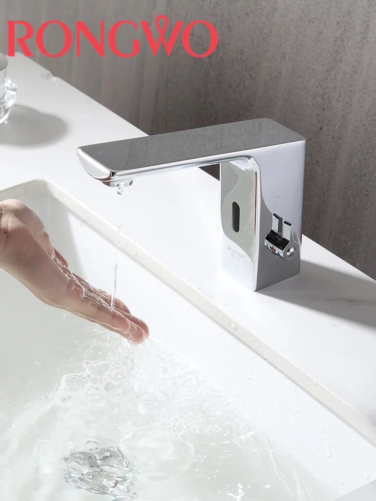 Automatic Faucet with Infrared Sensor,Chrome Cold and Hot Water Applicable Basin Tap for Bathroom 