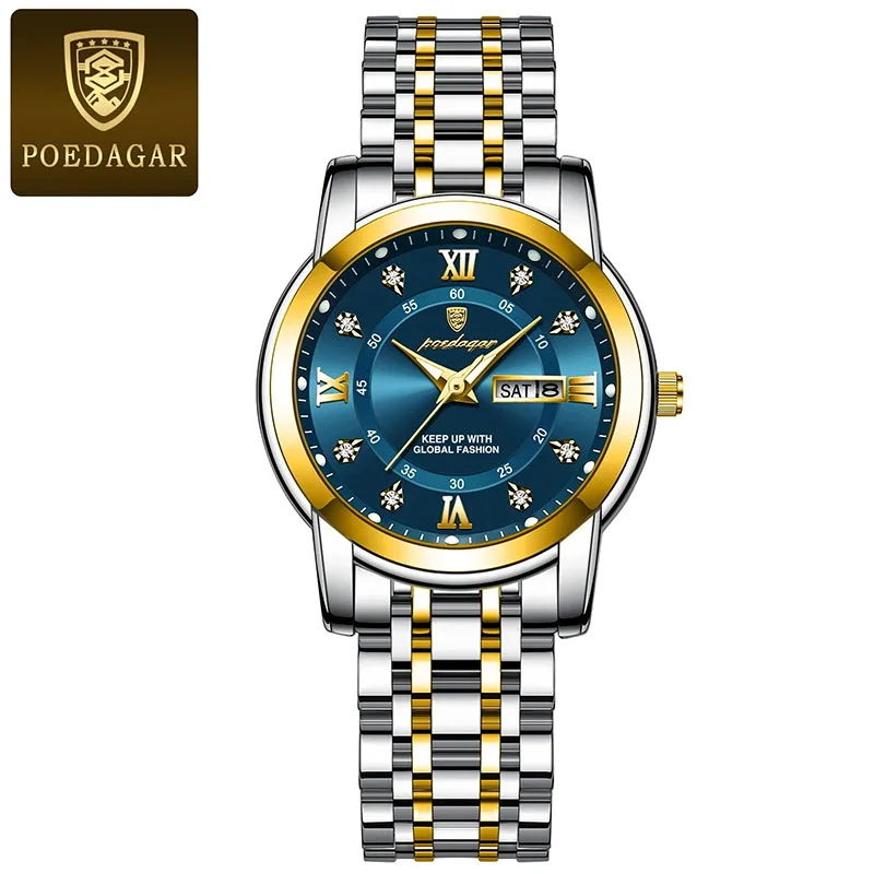 Gold Female Watches Luxury Rhinestone Stainless Steel Bracelet Women Quartz Wrist Watches Luminous Waterproof Date Clock Relojes 6