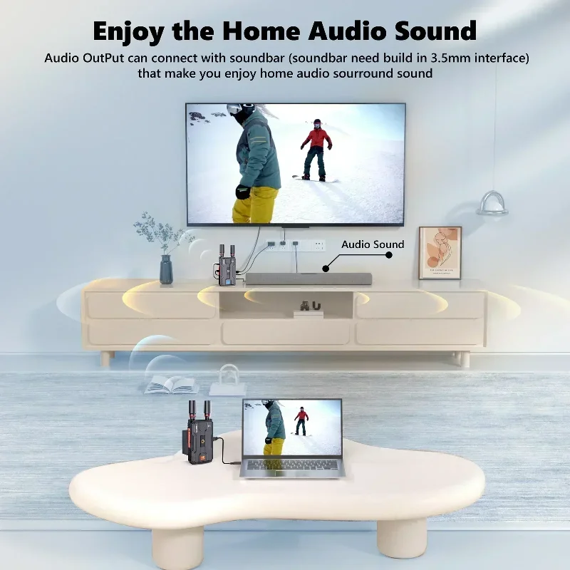 400M 5G 4K 프로 무선 HDMI 연장기 듀얼 HDMI 비디오 송수신기 배터리 지원 오디오 카메라 노트북 PC에서 TV 모니터로
