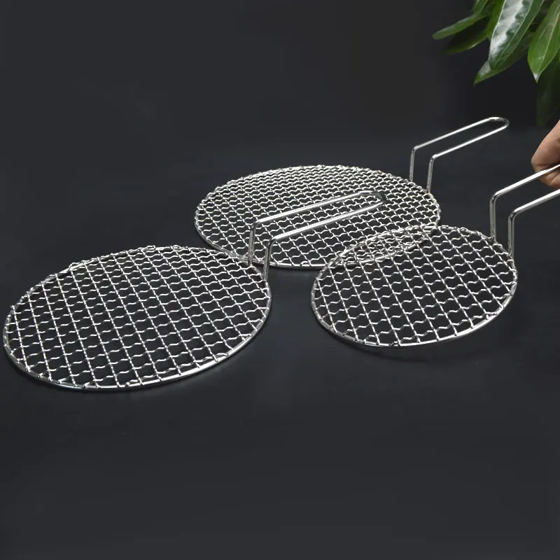 Stainless Steel 304 Food Grade 16-48CM Round BBQ Barbecue Grill Wire Grid Mesh Net with 10CM Handle