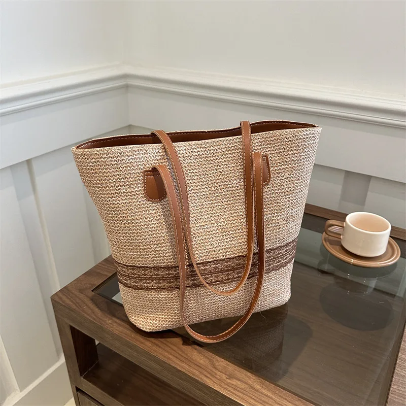 Women's Large Capacity Shoulder Bag Summer Straw Woven Basket Handbag Fashion Female Luxury Designer Beach Bag Shopper Tote Bag