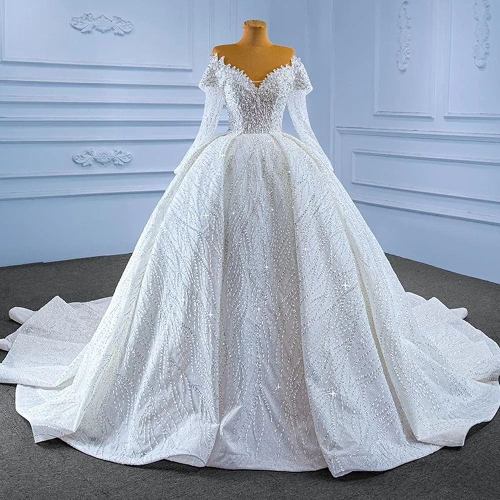 

Ball Gown Luxury Wedding Dresses 2024 Sweetheart Off The Shoulder Long Sleeve vestidos de novia Lace Sequined Bride Dress
