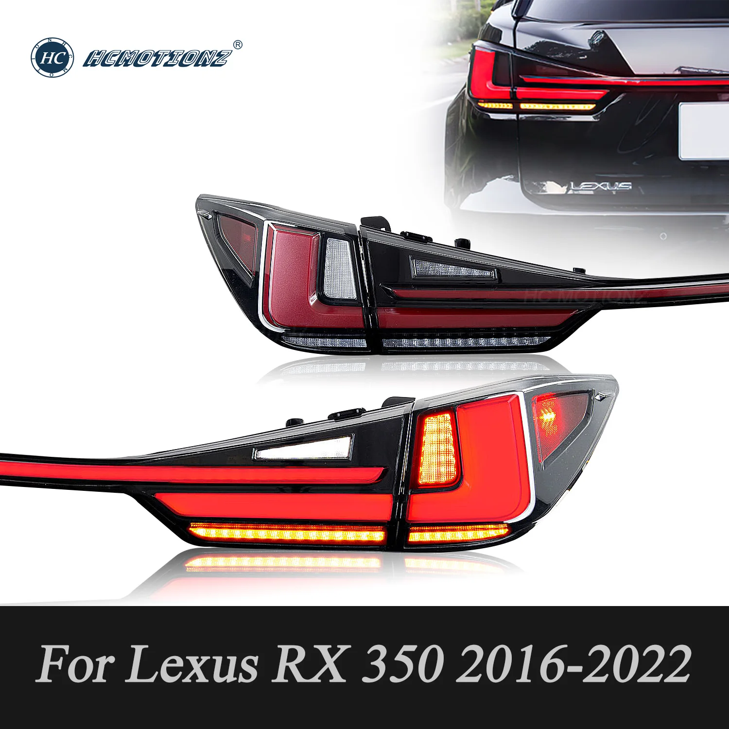 HCMOTIONZ LED Tail Lights for Lexus RX 350 L RX 450h F 2016 2017 2018 2019 2020 2021 2022 Car Styling Rear Lamps Assembly