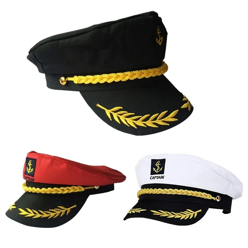 Black Yacht Captain Skipper Navy Sailor Boat Cap Hat Costume Adjustable  Size New