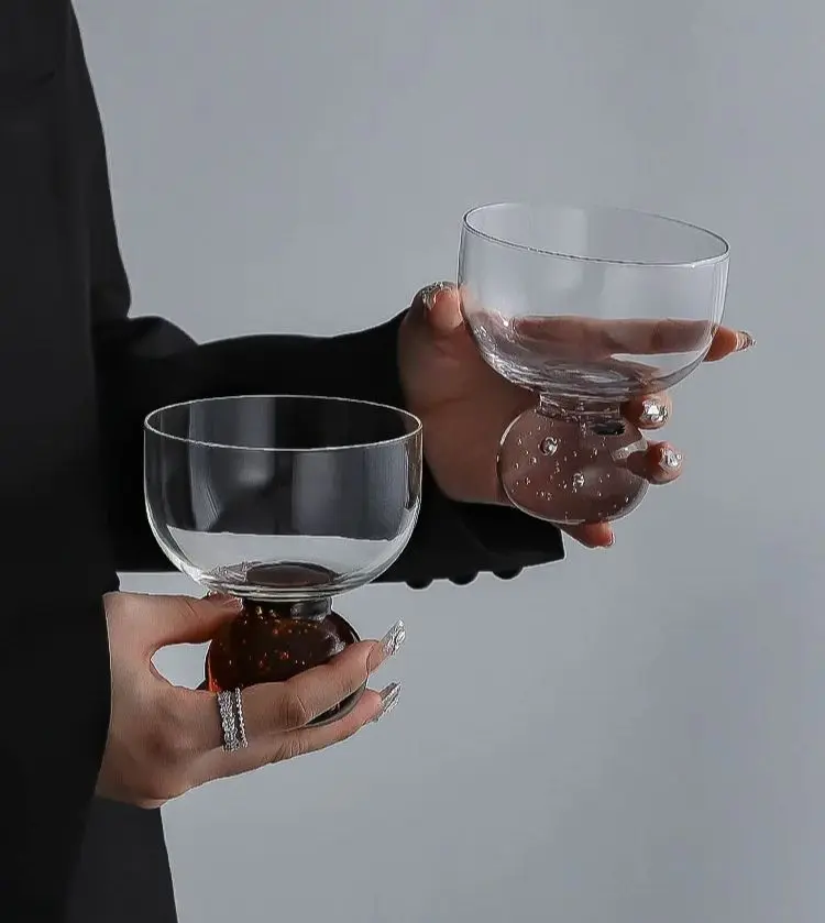 Color Round Ball Bubble Ice Cream Cup Light Luxury Vintage Ins Style Glass Cup Dessert Milkshake