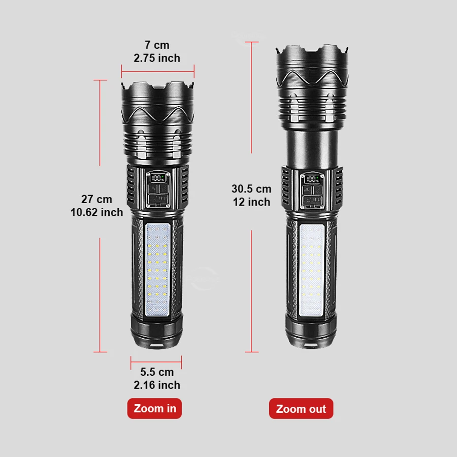 Description Picture 5 of itemSuper High Power Led Rechargeable Flashlight 10000mAh Powerful Strong Light LED Hand Torch Lamp COB Light Long Lasting Lantern