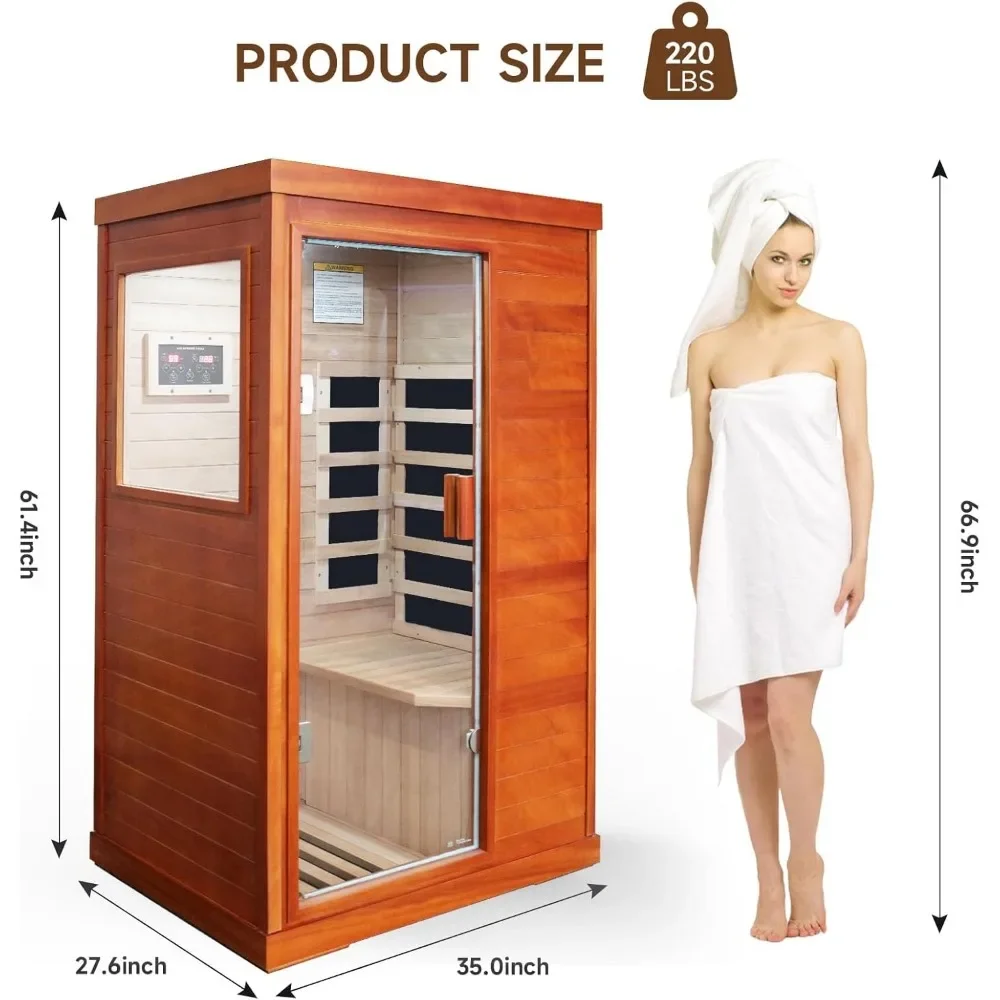 Far Infrared Sauna Home Saunas Spa Room, Wooden Indoor Dry Sauna,Ideal for 1 Person Home Sauna with Bluetooth Speaker 5