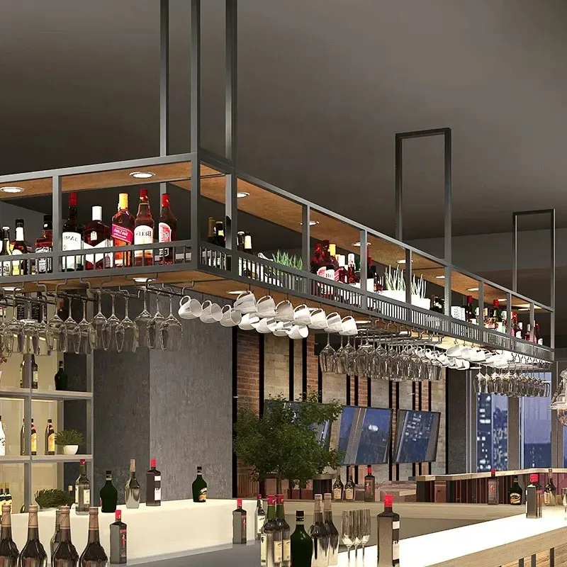Stainless steel Bar Ceiling Hanging Wine Bottles Shelf Bar Restaurant Decoration Furniture