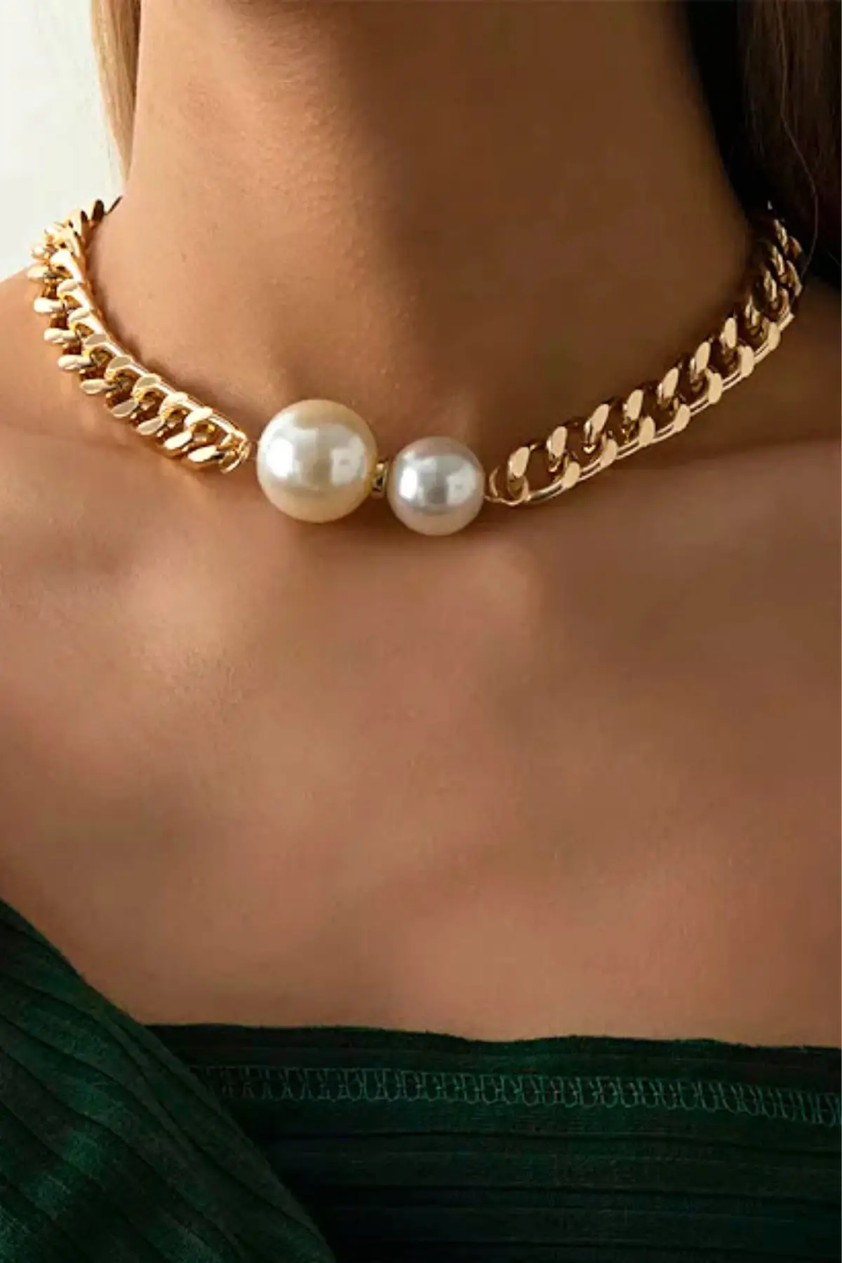 

Double Pearl Chain Choker Women Necklace Gold, New Trend, Stylish and Elegant Jewelry, For Special Occasions, With Free Shipping
