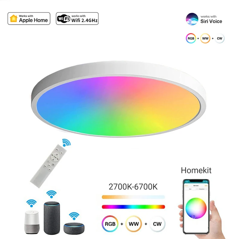 

Homekit Smart WiFi LED Ceiling Lamp 24W Dimmable Smart Home Lights RGB+WW+CW Mounting Lamp Alexa Google Home Siri Voice Control