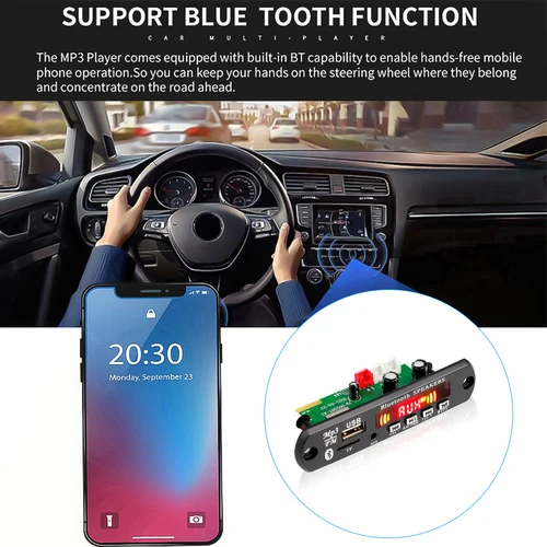 핸즈프리 블루투스 DIY MP3 디코더 보드, 80W 앰프, 12V 무선 자동차 MP3 플레이어 녹음, USB TF AUX FM 라디오 폴더 전환 6