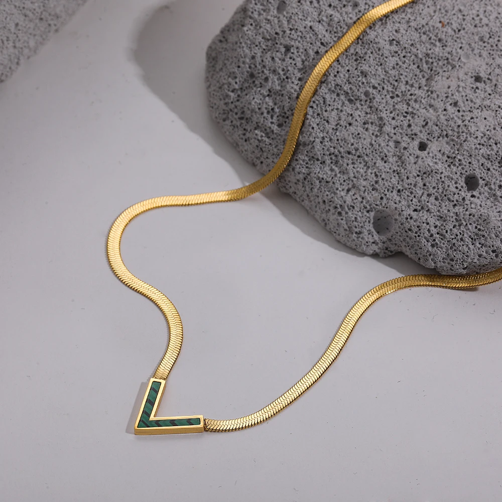 Trendy Gold Color Stainless Steel Snake Chain Necklace for Women Korean Simple V Blade Bone Clavicle Chains Necklaces Jewelry