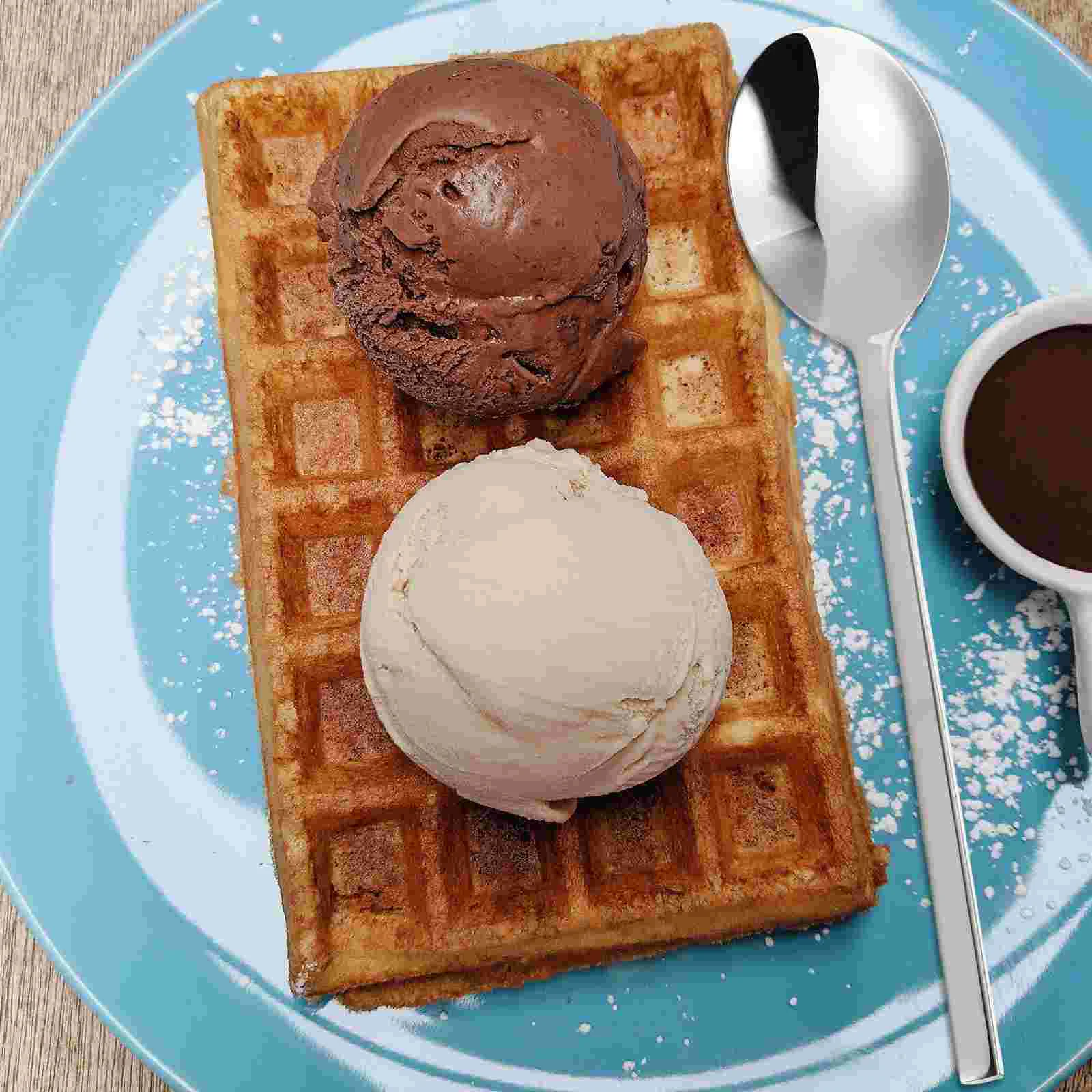 Stainless Steel Dessert Spoon Square Handle With Cake Long Yogurt Mixing Spoons