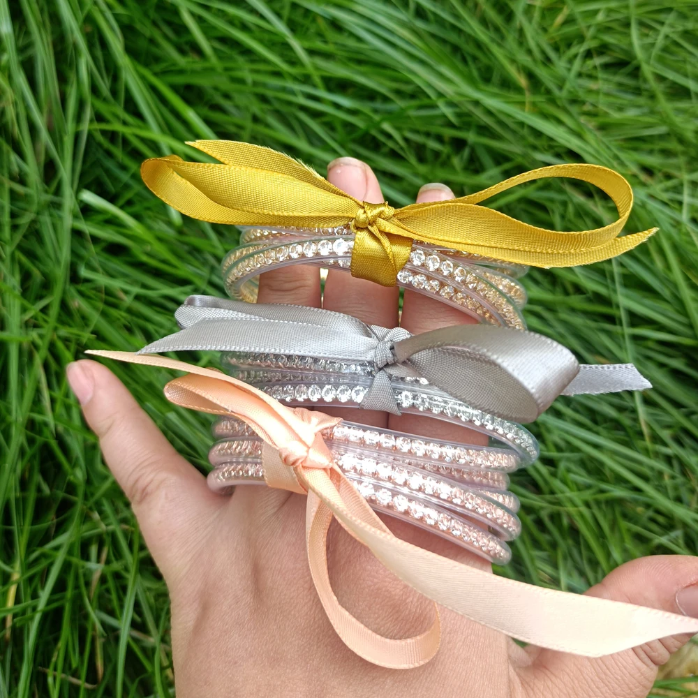 5pcs/set Rhinestone Crystal Bracelet Tibetan Buddhist Bracelet Golden Kumlai Temple Luck Girls Jelly Bangles for Women 5