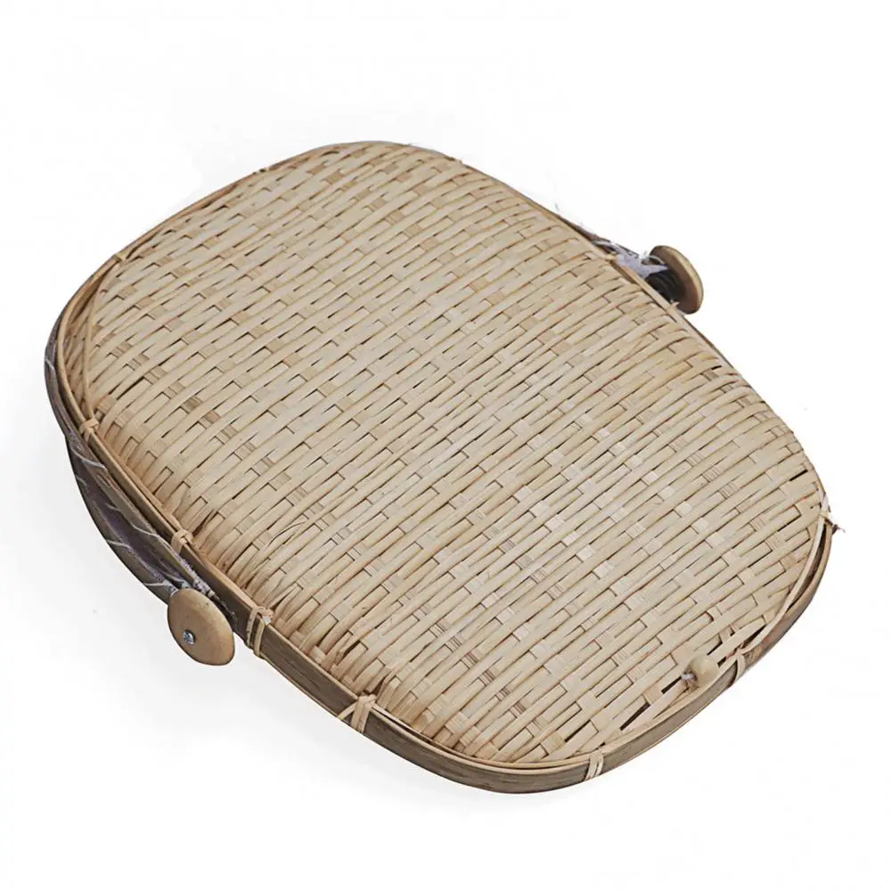 Bamboo Woven Storage Basket Mesh Handmade Food Fruit Anti Flies Net Cover Tent Sundry Container Kitchen Storage Tray 2