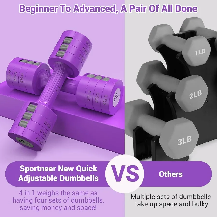 Adjustable Dumbbells Hand Weights Set: 5 lb Dumbbell Set of 2 Each 2lb 3lb 4lb 5lb Free Weights Fast Adjust Weight 4 In 1 Weight