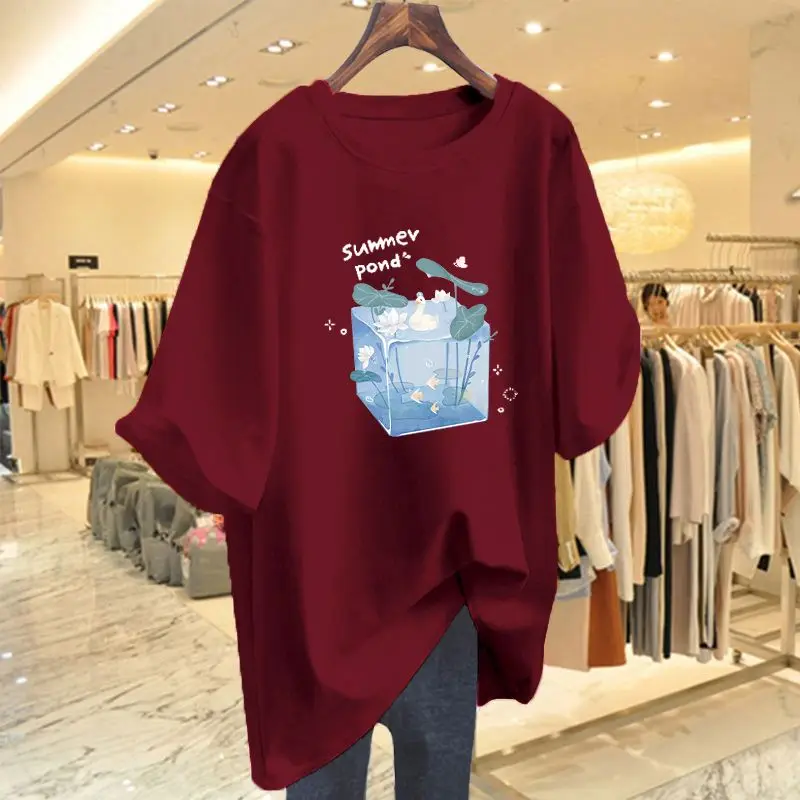 

Women Clothing Short Sleeve Causal Letter Printed T-shirt Summer Basic Loose All Cotton Tees PDlj617