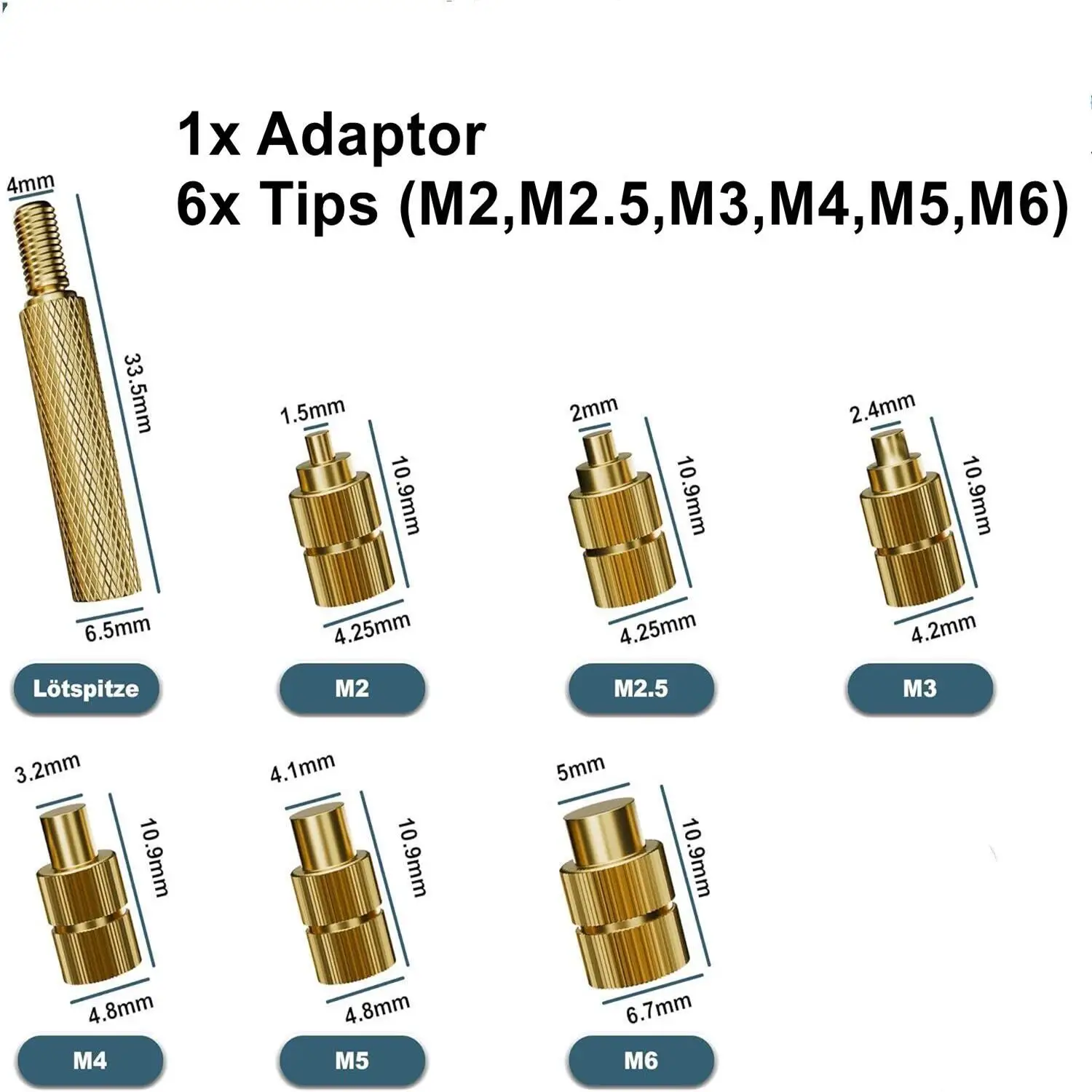 Brass Insert Nut Heat Set Insert Soldering Iron Tip Kit For Plastic