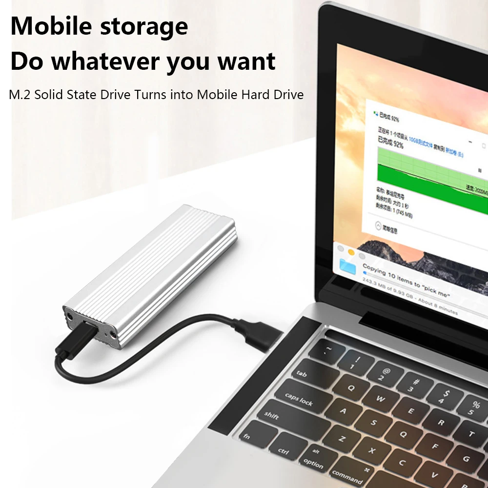 TISHRIC SSD M2 어댑터 외장 하드 드라이브 케이스, SATA 프로토콜, HD M-키 하드 디스크 인클로저 박스, M.2 SSD용 USB-C 타입 케이블