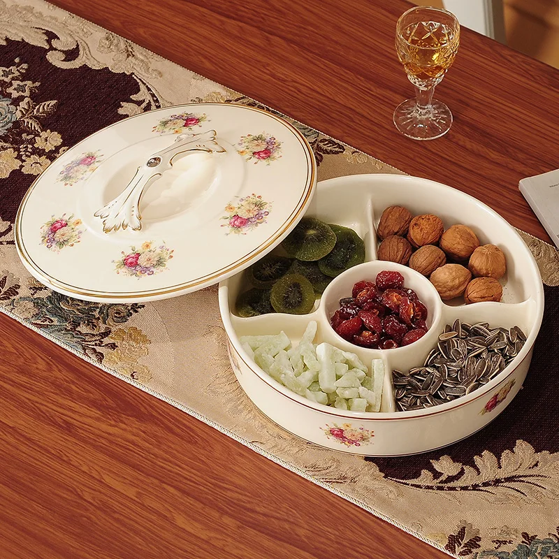 

Ceramic snack plating, candy box, compartment set, creative living room, nut plate, household melon seeds