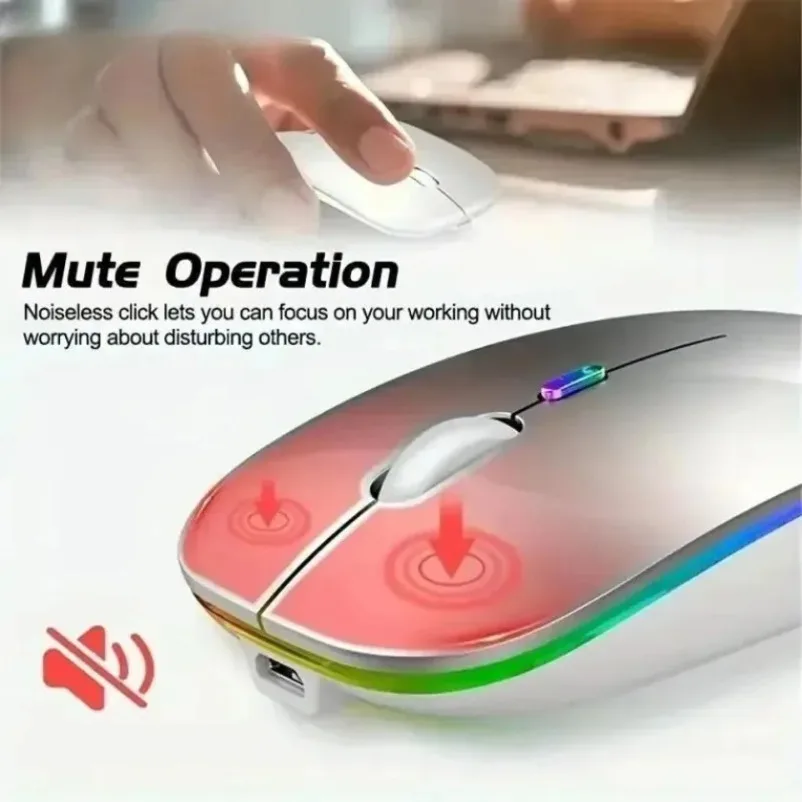 Rechargeable Wireless Mice Laptop Computer Silent Mode 2.4Ghz Receiver Bluetooth