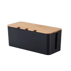 Elegant Wooden-Style Cable Management Box - Stylish Cord Organizer and Cover - S (Black)