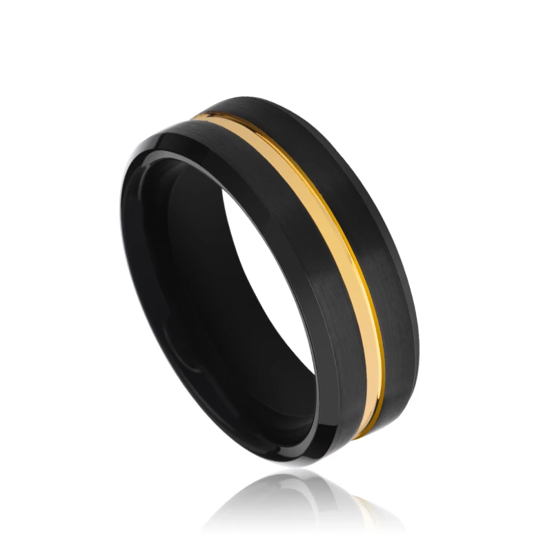 

8mm Width Black Rings for Men Tungsten Carbide Band Black/Gold Plating Groove Surface Design Size 7-13 Free Shipping