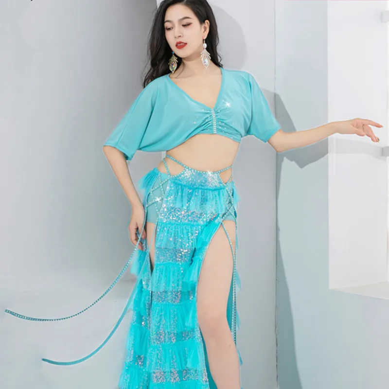 

Женский костюм для танца живота из 2 предметов, Привлекательная юбка с бахромой, газовый костюм для восточных танцев, одежда для выступлений, одежда для командного и сценического шоу, 2024