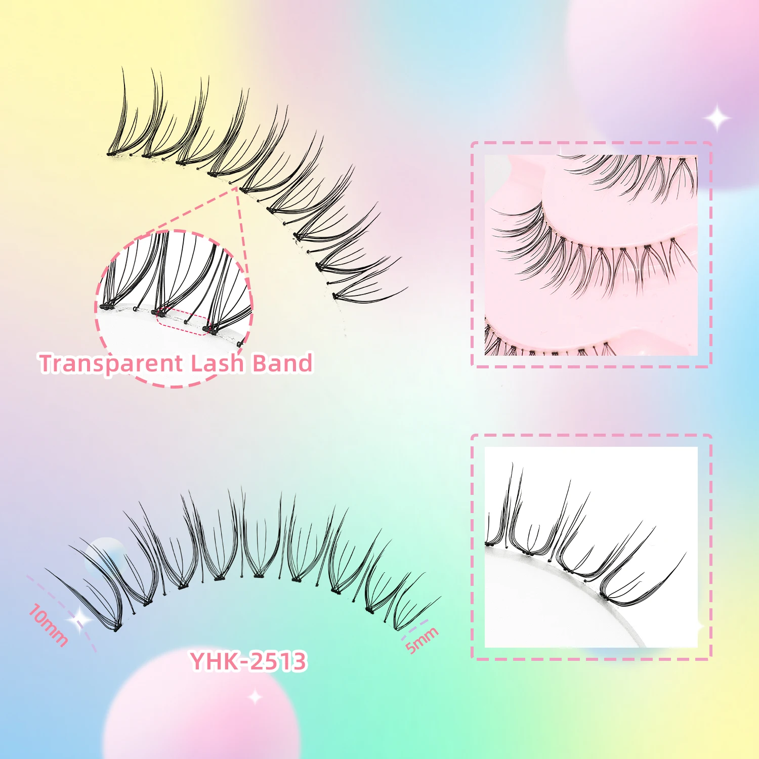 14 Pairs of Natural False Eyelashes in U-shaped Female Group Design with Transparent Band Design and Korean Cartoon Eyes and Han