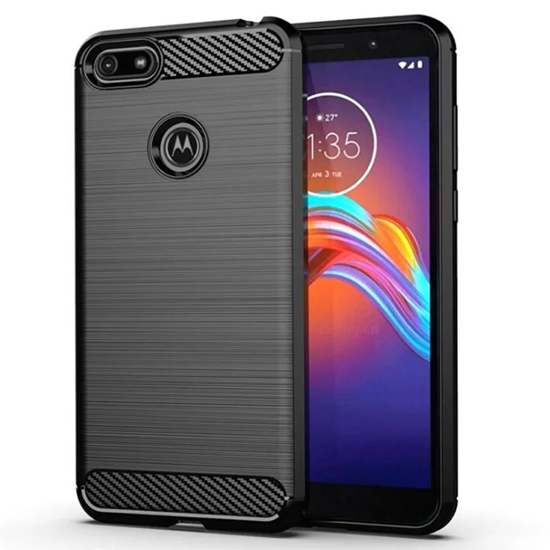 

Carbon Fiber Shockproof Case For Moto E6 Play Silicone Case for moto e6 play Bumper Full Protective Back Cover Coque Fundas