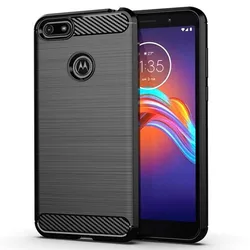 Carbon Fiber Shockproof Silicone Bumper Case - Full Protective Back Cover for Moto E6 Play (Black)