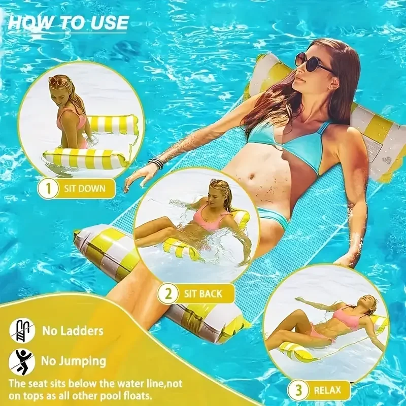 Inflatable Floating Row 1pc Foldable Double Backrest Water Amusement