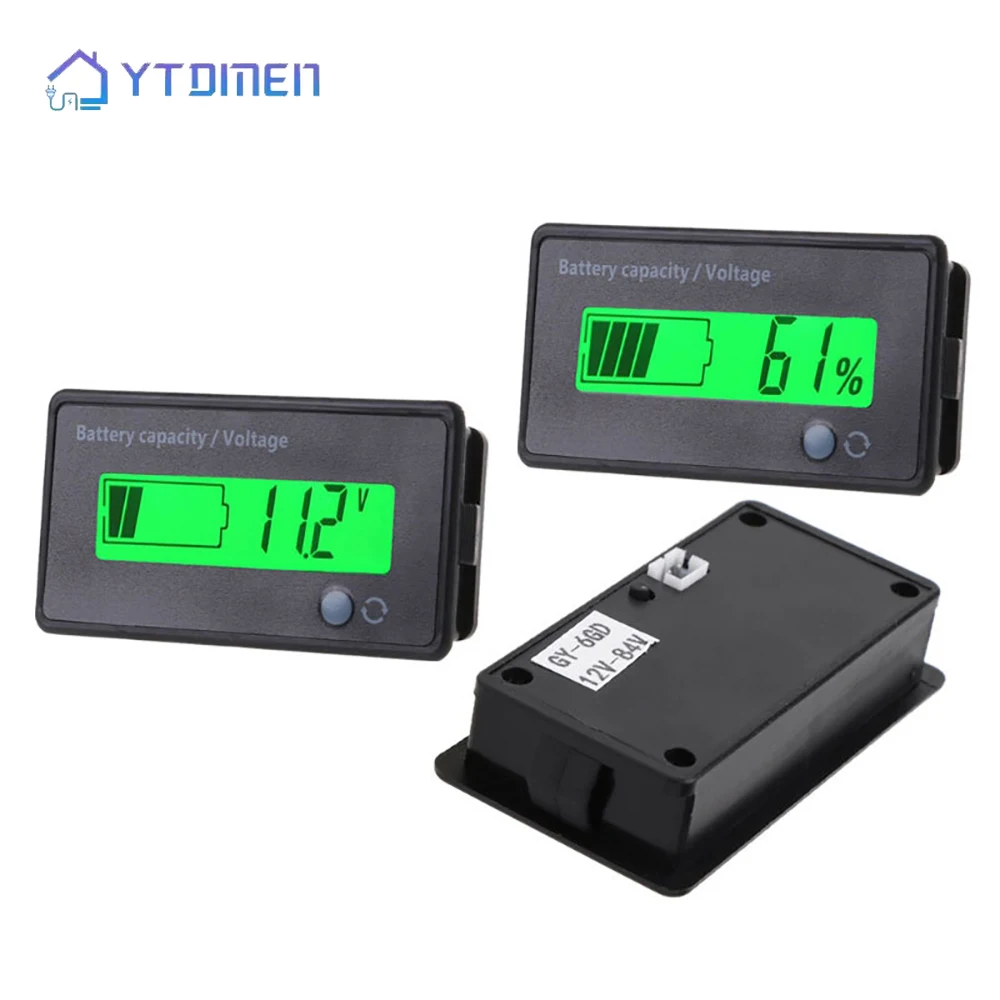 DC 12V 24V 36V 48V 60V 72V 배터리 용량 전압계, 리튬/납산용 백분율 및 전압 모니터 기능이 있는 LCD 디스플레이