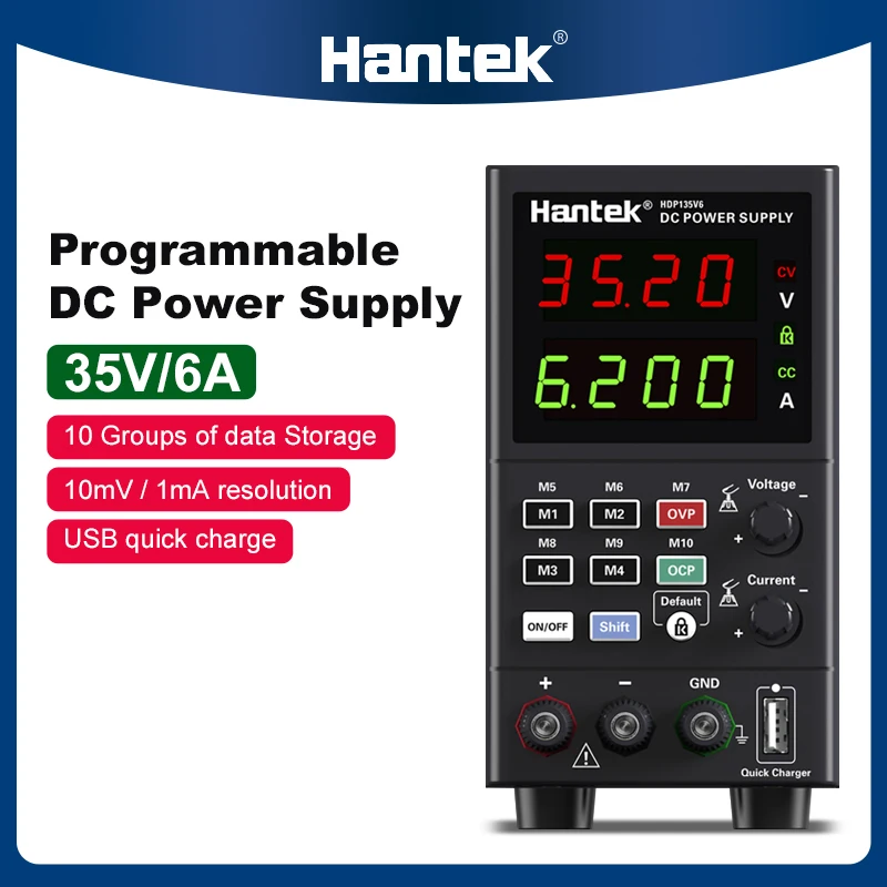 

Hantek 35V/6A Programmable DC Power Supply Low Ripple Low Noise Digital Lab Bench Power Source Stabilized Voltage Regulator