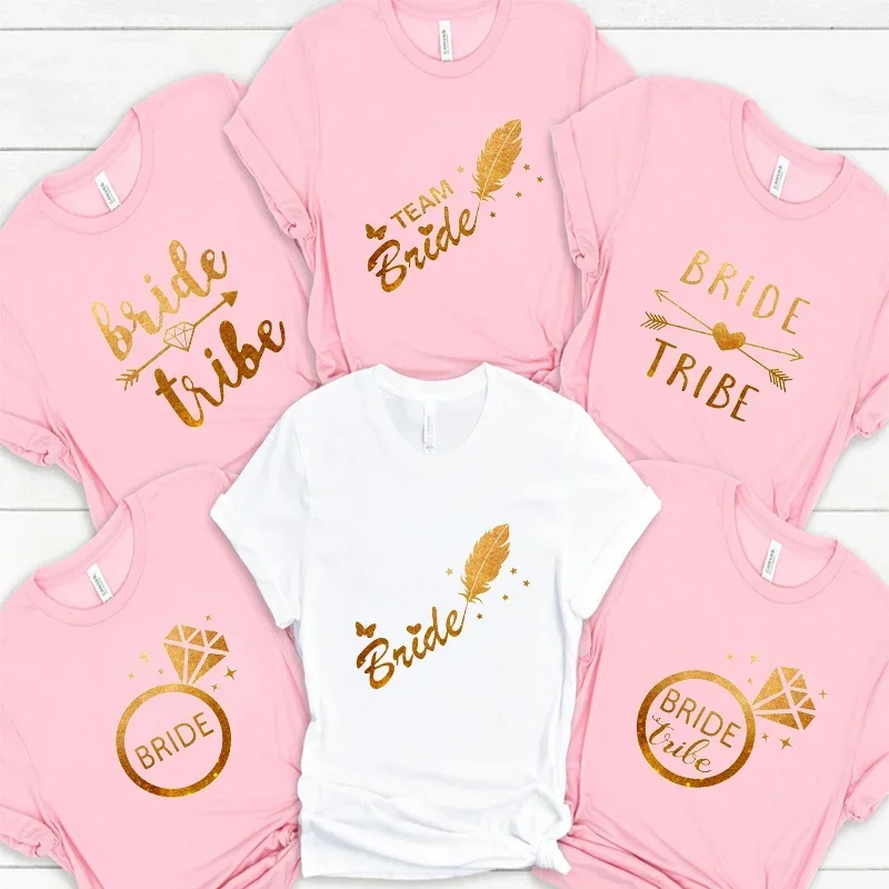 

Friends Bachelorette Hen Party T Shirt Girls Bridal Wedding Party Tops Fashion Golden Graphic Bridesmaid Tees Team Bride Tshirt