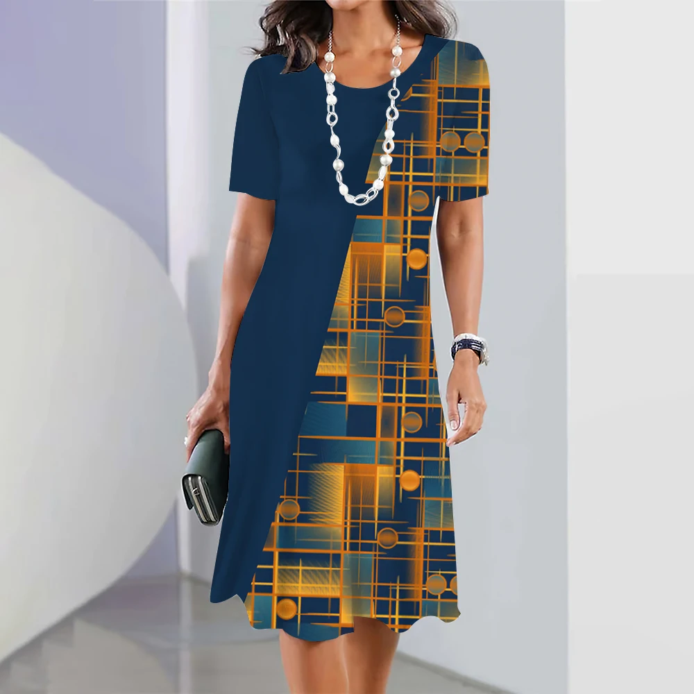 

Summer Women Short Dresses Holiday Sets Girls Fashion Striped Dresses Pullover Floral 3d Printed Elegant Holiday Loose Clothing