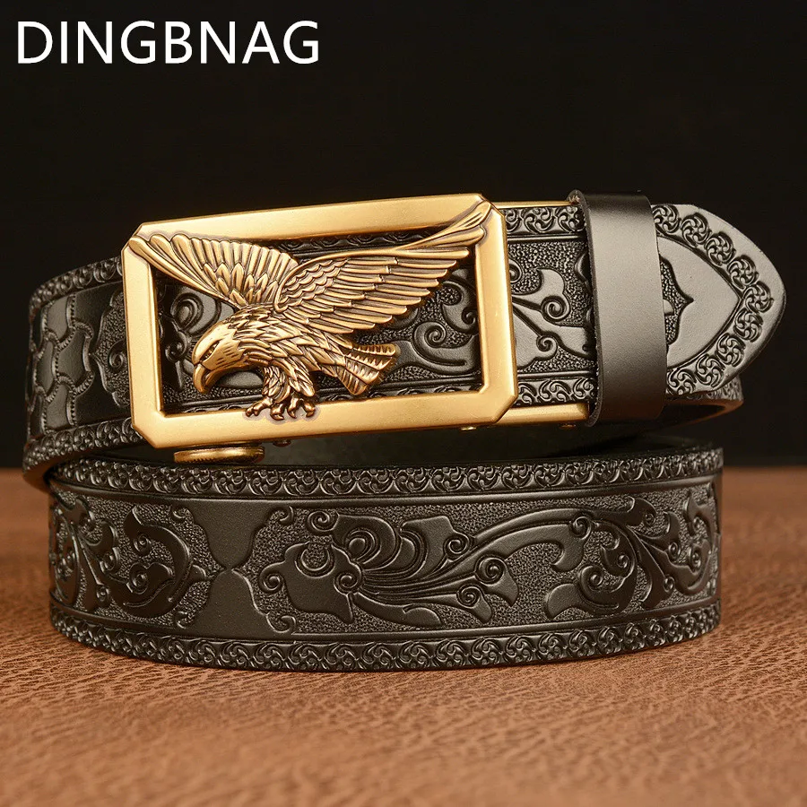 Fashion Luxury Designer Men's Eagle Gold Automatic Buckle Belt Casual Cowhide Retro Hollow Flying Eagle Personality Jeans Belts