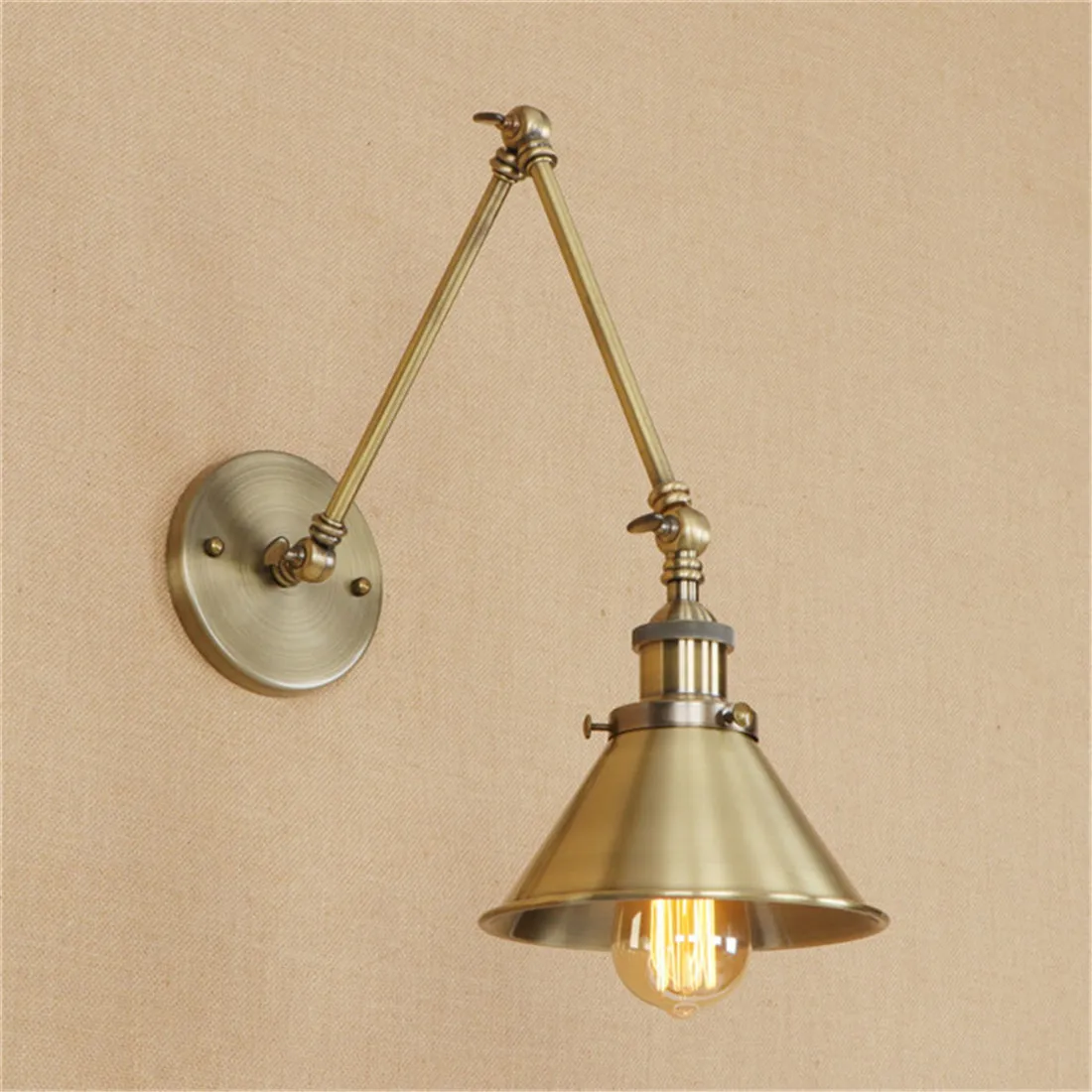 Vintage Bronze E27 Wall Light Antique 2 Swing Arm Adjustable Wall Lamp Bedside Room Bedroom Lamps Arts Arandelas para pared