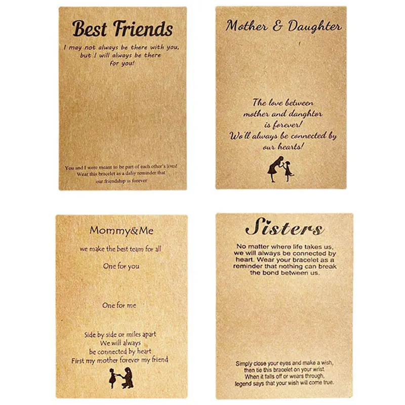 20pcs 8x12cm Bracelet Display Cards Kraft Paper Card Friendship Gifts Wish Bracelet Cardboard for Best Friends Girls Mom Sisters