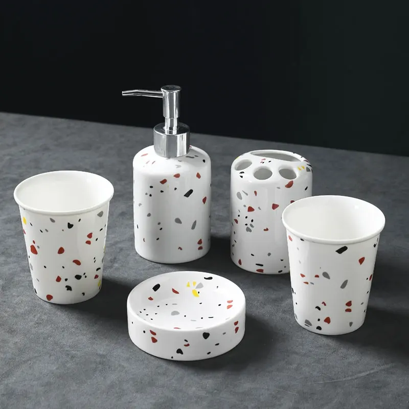 Bathroom Decoration Accessories Creative Terrazzo Ceramic Mouthwash Cup Toothbrush Socket Bathroom Toiletries Supplies