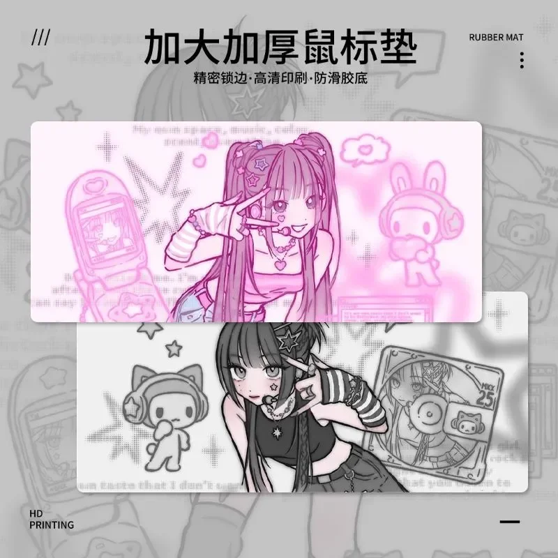 Grand tapis de souris Y2K Anime Girl XXL Kawaii, tapis de bureau de jeu rétro, Surface souple antidérapante pour installation PC, équipement Otaku esthétique des années 2000 - AliExpress