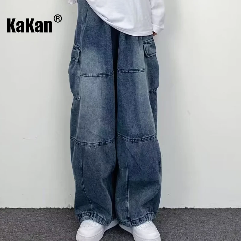 Kakan - New Vintage Wide Leg Large Pocket Work Jeans for Men, Unisex Loose Straight Leg Men's Long Pants K27