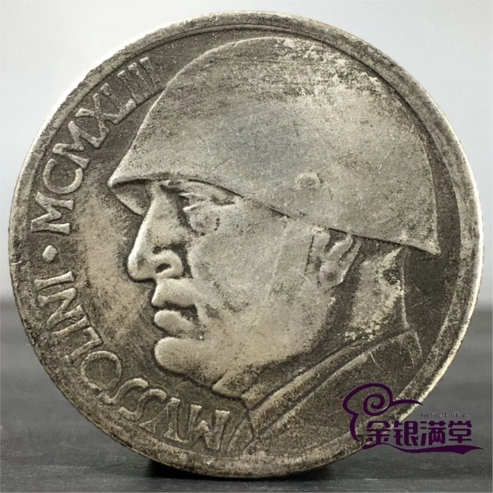 1 PCS Italian Benito Mussolini Mcmxcviii Mcmxviii Italia 20 Lira Steel Helmet Private Silver Dollar Coins Old Coin Collection