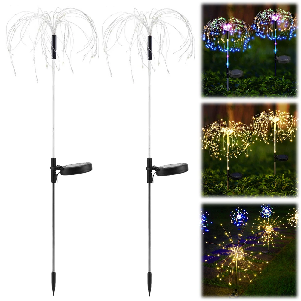 2Pcs Smart Sparklers Firework LED String Light Solar Fireworks Lights 8 Lighting Modes 200 LED Copper Wire Solar Firework Lights - 4